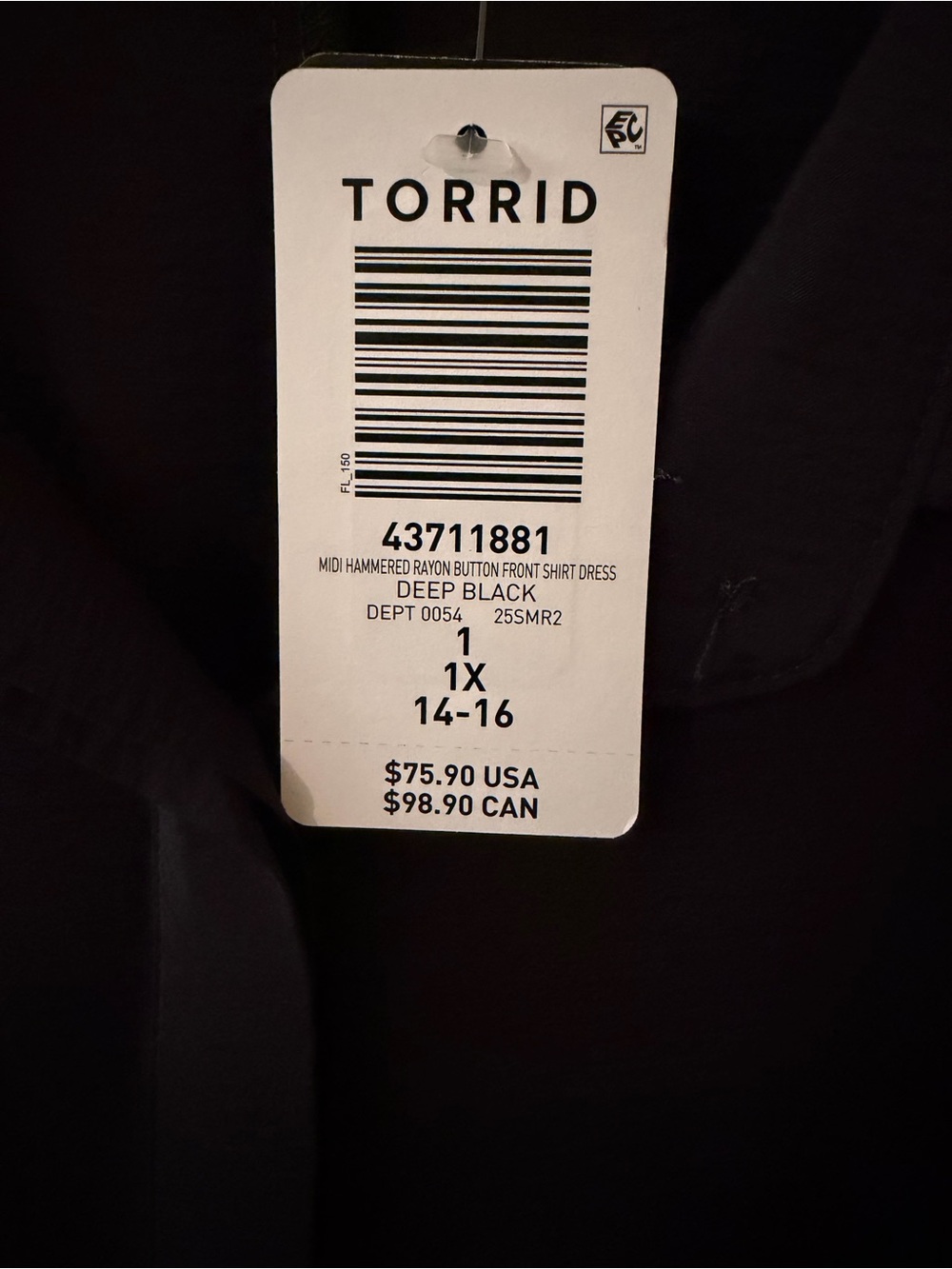 torrid Deep Black Midi Shirt Dress - Picture 3 of 4
